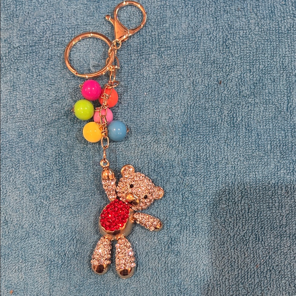 Chic Gold and Red Teddy Bear Keychain